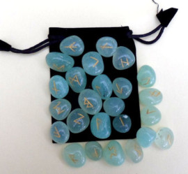 25 Piece Futhark Aqua Onyx Gemstone Rune Set