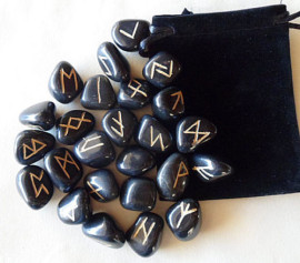 25 Piece Futhark Black Jasper Gemstone Rune Set