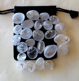 25 Piece Futhark Crystal Quartz Gemstone Rune Set