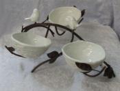Metal & Ceramic Bird -  3 Ceramic Bowls Dessert Banquet Server