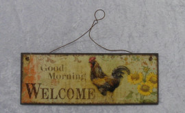 Good Morning WELCOME Rooster Wall Plaque