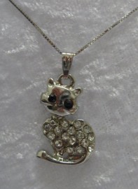 Cat Pendant with Diamantes - Chain Included