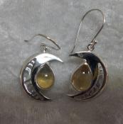 925 Sterling Silver Natural Citrine Moon Earrings (Rare)