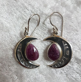 925 Sterling Silver Natural Ruby Moon Earrings