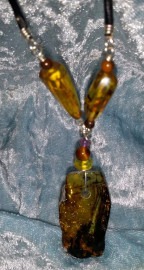 Mexican Amber, Amethyst & Tiger's Eye Pendant