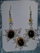 925 Sterling Silver Mexican Amber Pendant & Earrings Set