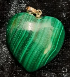 Malachite Puffy Heart Pendant with a Sterling Silver Bail