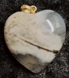 Dendritic Opal Puffy Heart Pendant with 925 Sterling Silver Clasp 