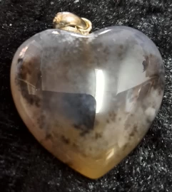 Dendritic Opal Puffy Heart Pendant with 925 Sterling Silver Clasp 