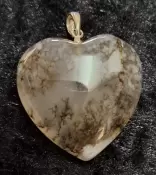 Dendritic Opal Puffy Heart Pendant with 925 Sterling Silver Clasp 