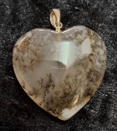 Dendritic Opal Puffy Heart Pendant with 925 Sterling Silver Clasp 