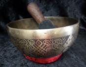 Hand Beaten & Hand Etched Nepal Singing Bowl with Mallet & Cushion